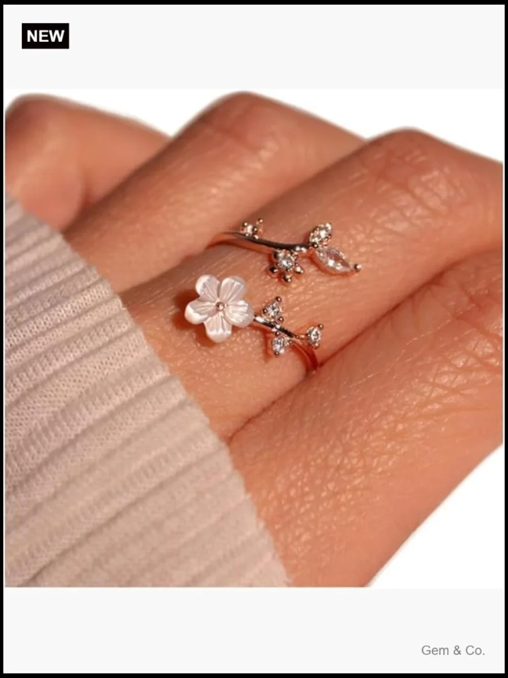 Birthstone Flower Ring Non Tarnish CZ Adjustable Size 7-11 Gift